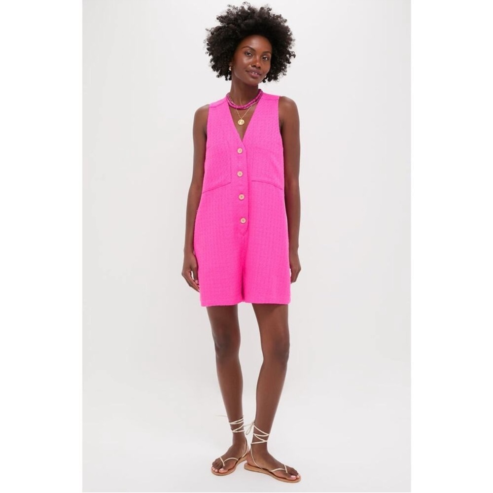 Tuckernuck Hot Pink Sleeveless Button Romper